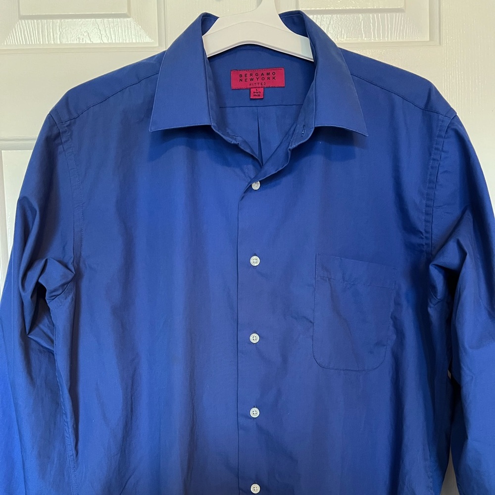 Bergamo New York Mens Large Blue Dress Shirt 16-16.5 34/35